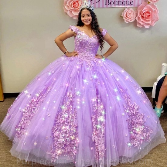 Luxury Sequins Lavender Quinceanera Dresses Vestidos De 15 Anos Off Shoulder Applique Lace Beading Formal Princess Gown