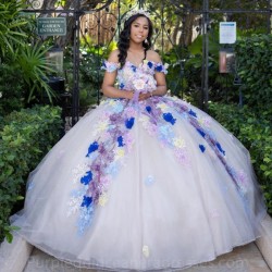 Mexican Sexy Off the Shoulder Quinceanera Dresses with 3D Floral Applique Vestidos XV Años Sweet 16 robe de soirée Prom