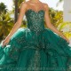 Mexico Emerald Green Sweetheart Quinceanera Dress Sequins Beaded with Long Sleeve Appliques Lace Sweet 16 Dress