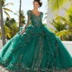 Mexico Emerald Green Sweetheart Quinceanera Dress Sequins Beaded with Long Sleeve Appliques Lace Sweet 16 Dress