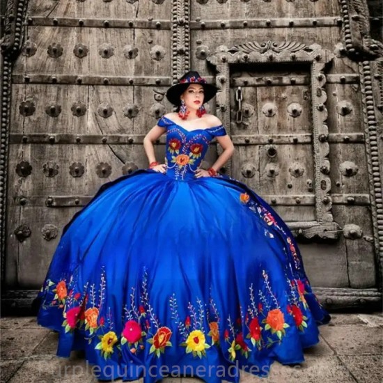 Mexico Royal Blue 2024 Ball Gown Quinceanera Dresses Beaded Luxury Sweet 16 Dress Embroidery Prom Party Gowns Lace up