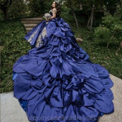 New Blue Quinceanera Dress 2024 Princess Prom Ball Gown Sweet 16 XV Years Old Miss Birthday Dress Long Train Pageant Mexican