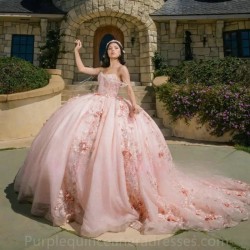 New Pink Quinceanera Dresses For Sweet 16 Girls Appliques Princess Ball Gowns Spagnetti Strap Beads Vestido De XV Anos