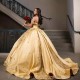 Off Shoulde Golden Quinceanera Dress 2024 Princess Sweet 15 16 Years Birthday Party Gown Gift Long Puffy Skirt Formal Pageant