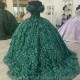 Off Shoulder Emerald Green Quinceanera Dress Lace Applique Beads Sweet 16 Robe De Soirée Vestidos De 15 Anos