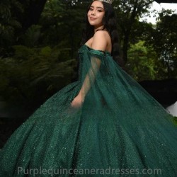 Off Shoulder Green Princess Quinceanera Dress Ball Gown 2024 Sequins Prom Gowns Sweet 16 Party Dresses