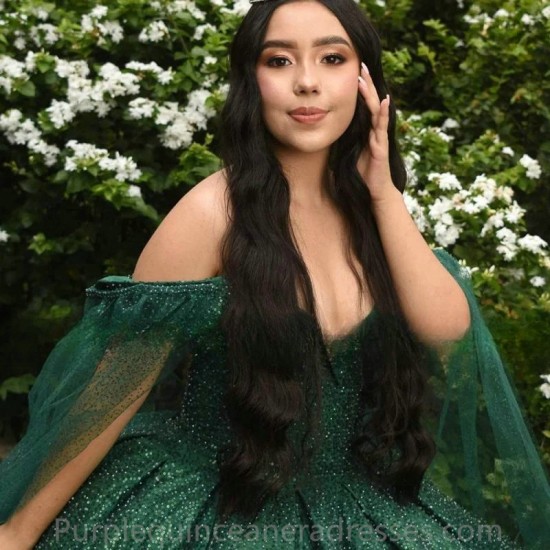 Off Shoulder Green Princess Quinceanera Dress Ball Gown 2024 Sequins Prom Gowns Sweet 16 Party Dresses