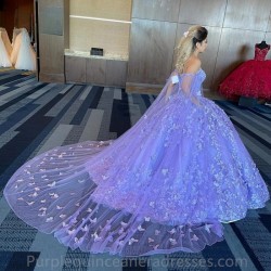 Off Shoulder Lilac Sweet 16 Quinceanera Dress with Cape 2024 Butterfly Appliques Princess Party Gown Vestidos De 15 Años