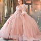 Off Shoulder Pink Ball Gown Quinceanera Dresses Puff Sleeve Crystal Appliques Lace Sweet 16 Dress Vestido 15 Anos