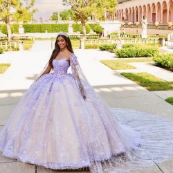 Off Shoulder Quinceanera Dress Ruffles with Appliques Lace With Cape Sweep Train Ball Gown Sweet 16 Vestidos De Fiesta