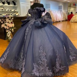 Off Shoulder Vestidos De XV Años Quinceanera Dress Bow Tie Appliques Mexican Sweet 16 Dress Prom