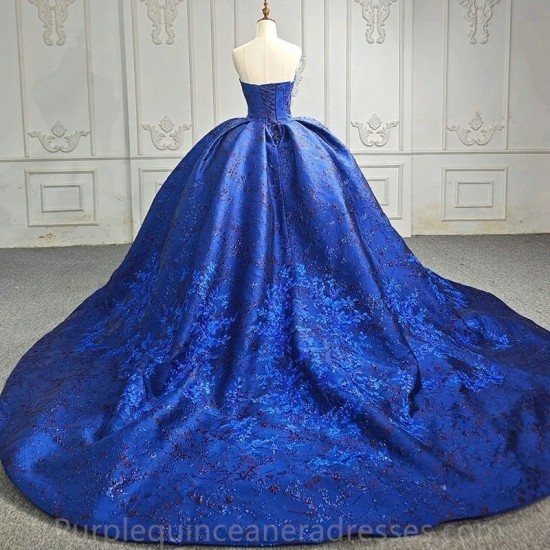 Off The Shoulder Blue Shiny Ball Gown Quinceanera Dress Appliques Lace Beads Birthday Party Gowns Prom Dresses Vestido De 15 Anos