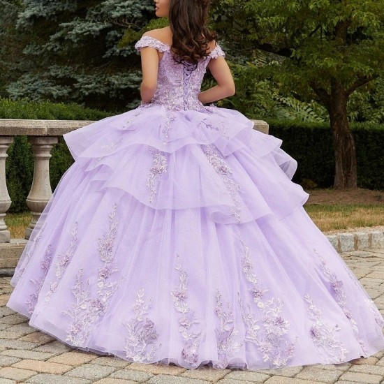 Off The Shoulder Lilac Quinceanera Dresses Tulle 3D Flower Beading Pageant Lace Up Vestidos De 15 Años Princess Ball