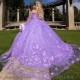 Off The Shoulder Lilac 3D Flowers Appliques Lace Quinceanera Dresses Ball Gown Beading Crystal Corset Vestidos De 15 Años