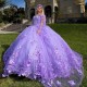 Off The Shoulder Lilac 3D Flowers Appliques Lace Quinceanera Dresses Ball Gown Beading Crystal Corset Vestidos De 15 Años