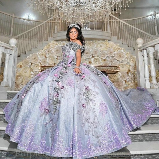 Off The Shoulder Lilac Purple Ball Gown Quinceanera Dress Appliques Birthday Party Gowns Beaded Prom Dresses Vestido De 15 Anos