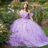 Off The Shoulder Lilac Sequined Lace 3D Butterfly Quinceanera Dresses Ball Gown Beading Crystal Corset Vestidos De 15 Años