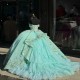 Off The Shoulder Mint Green Floral Appliques Lace Ball Gown Quinceanera Dresses Corset Vestidos De 15 Años