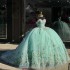 Off The Shoulder Mint Green Floral Appliques Lace Ball Gown Quinceanera Dresses Corset Vestidos De 15 Años