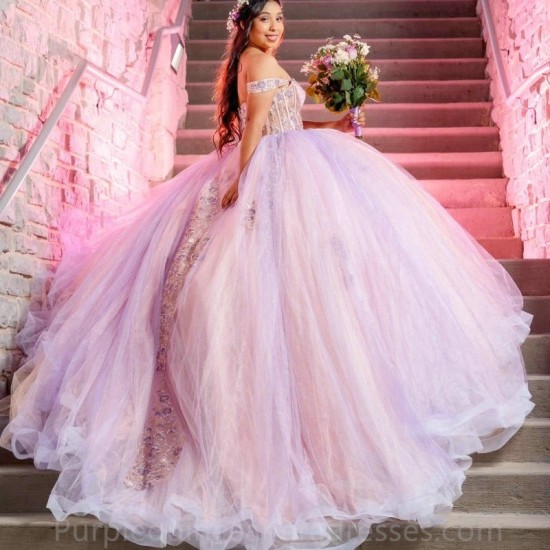 Off The Shoulder Pink Corset Princess Lace Appliques Beading Tull Quinceanera Dresses Girls Ball Gown Sweet 16 Dresses