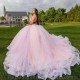 Off The Shoulder Pink Corset Princess Lace Appliques Beading Tull Quinceanera Dresses Girls Ball Gown Sweet 16 Dresses