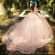 Off The Shoulder Pink Feathers Ball Gown Quinceanera Dresses Long Sleeve Appliques Lace Corset Sweet 16 Vestido De 15 Anos