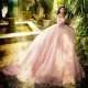 Off The Shoulder Pink Feathers Ball Gown Quinceanera Dresses Long Sleeve Appliques Lace Corset Sweet 16 Vestido De 15 Anos