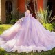 Off The Shoulder Purple Flowers Sequin Tulle Evening Dress 2024 Ball Gown Floor Length Sweep Train Quinceanera Dress