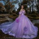 Off The Shoulder Purple Flowers Sequin Tulle Evening Dress 2024 Ball Gown Floor Length Sweep Train Quinceanera Dress