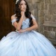 Off The Shoulder Sky Blue Sweetheart Quinceanera Dress 2024 Ball Gown Sweep Train Bow Beads Tulle Princess Party Prom Dress