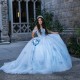 Off The Shoulder Sky Blue Sweetheart Quinceanera Dress 2024 Ball Gown Sweep Train Bow Beads Tulle Princess Party Prom Dress