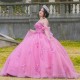 Off The Shoulder Sweetheart Quinceanera Dresses Ball Gown Floral Appliques Lace Back Corset For Sweet 15 Girls Party