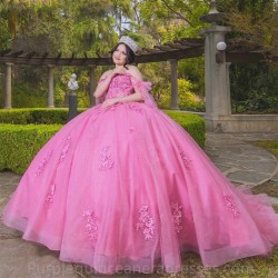 Off The Shoulder Sweetheart Quinceanera Dresses Ball Gown Floral Appliques Lace Back Corset For Sweet 15 Girls Party