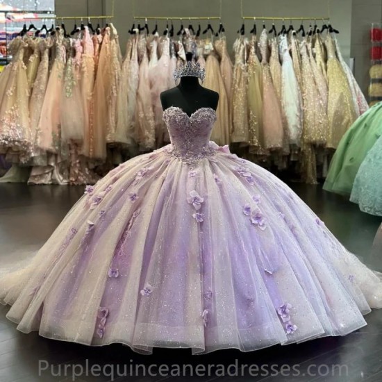 Princess Purple Quinceanera Dresses Ball Gowns 3D Flowers Sweetheart Birthday Party Prom Dress Vestidos De 15 Quinceañeras