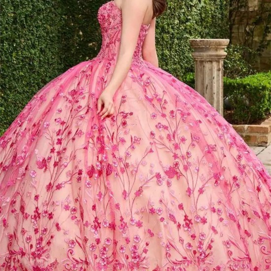 Puff Sleeve Hot PInk Removable Quinceanera Dress 2024 Lace up Vestidos De 15 Quinceañera Sweet 15 Dresses Floral Evening Party