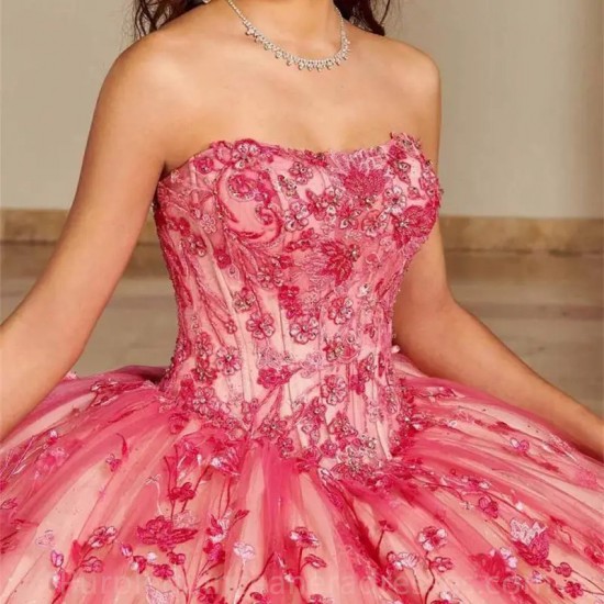 Puff Sleeve Hot PInk Removable Quinceanera Dress 2024 Lace up Vestidos De 15 Quinceañera Sweet 15 Dresses Floral Evening Party