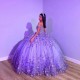 Puffy Princess Purple Quinceanera Dresses 2024 Off Shoulder Beads 3D Floral Gillter Sequins Lace up Corset Vestidos 15años