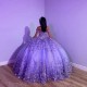 Puffy Princess Purple Quinceanera Dresses 2024 Off Shoulder Beads 3D Floral Gillter Sequins Lace up Corset Vestidos 15años