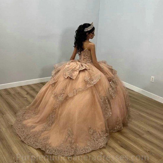 Puffy Skirt Champagne Gold Quinceanera Dress 2024 Princess Sweet 15 16 Years Old Birthday Party Gown Gift Long Formal Pageant