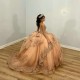 Puffy Skirt Champagne Gold Quinceanera Dress 2024 Princess Sweet 15 16 Years Old Birthday Party Gown Gift Long Formal Pageant