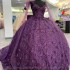 Sequined Purple Lace Ribbons Ball Gown Quinceanera Dresses Off The Shoulder 3D Butterfly Bow Corset Vestidos De 15 Años