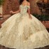 Sequined Women’s Champagne Quinceanera Dresses Lace Appliqued Off Shoulder Ball Gown Tulle Vestidos De 15 Años Sweet 16