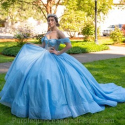 Sequins Blue Glittering Sexy Sweetheart Quinceanera Dresses Off Shoulder Beading Vestidos De 15 Anos Ball Gown 2024 Women