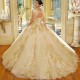 Shining Gold Quinceanera Dresses 2024 V Neck Lace Ball Gown Birthday Party Vestidos 15 Anos Princess Sweet 16 Girl Prom Dress