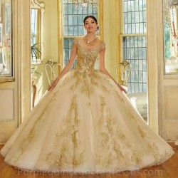 Shining Gold Quinceanera Dresses 2024 V Neck Lace Ball Gown Birthday Party Vestidos 15 Anos Princess Sweet 16 Girl Prom Dress