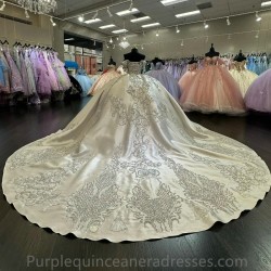 Silvery Vestido De 15 Anos Quinceanera Dresses Lace Appliques Beads Corset Off the Shoulder Sweet 16 Dress