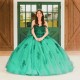 Sleeveless Green Bling Quinceanera Dress Off The Shoulder For 15 Girls Ball Gown Appliques Beads Formal Prom Vestido