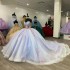 Sleeveless Light Blue Crystal Beading Quinceanera Dresses Ball Gown Illusion Pink Appliques Lace Corset Vestidos De 15 Años