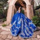 Spaghetti Strap Royal Blue Satin Quinceanera Dresses Ball Gown Applique Lace Birthday Party Dress Lace-up Vestidos De 15 Años