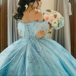 Sparkling Sky Blue Ball Gown Quinceanera Dress 2024 Vestido De 15 Anos Beaded Sequin Crystals Princess Sweet 16 Birthday Party